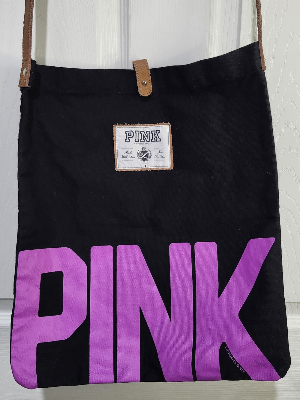 PINK Victoria's Secret Y2K Black Canvas Tote with Pink Logo